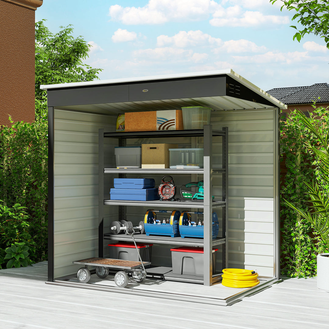6 x 4ft Metal Garden Storage Shed, Outdoor Tool Storage Shed with Lockable Door and Gloves for Garden, Patio, Dark Grey