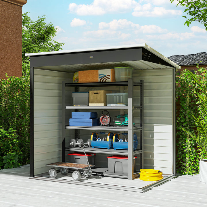 6 x 4ft Metal Garden Storage Shed, Outdoor Tool Storage Shed with Lockable Door and Gloves for Garden, Patio, Dark Grey
