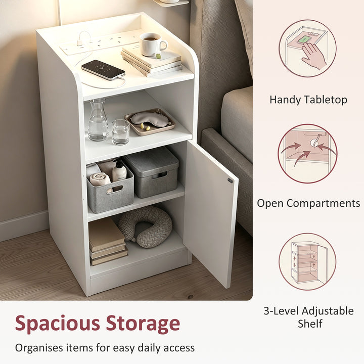 Slim Bedside Table Set of 2 with Charging Station, Narrow Bedside Cabi