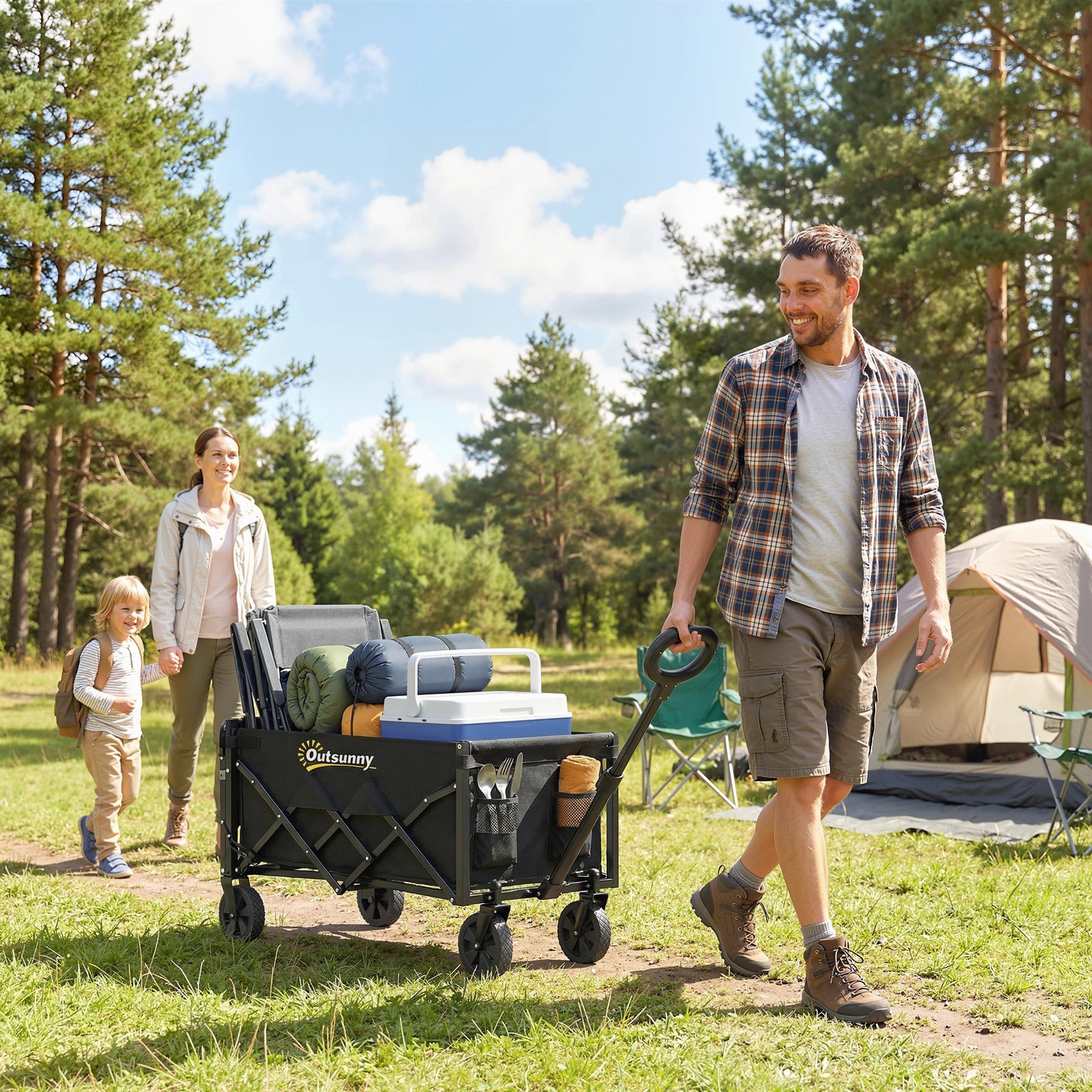 60L Foldable Festival Trolley on Wheels, Collapsible Wagon Cart with D