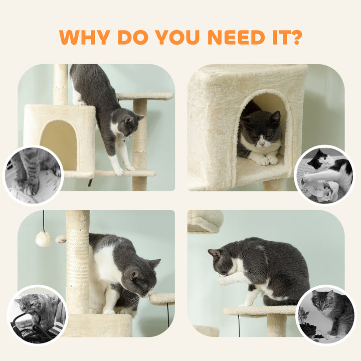 202cm Cat Tree with 6 Scratching Posts, 2 Hammocks, 2 Condos, 2 Perche