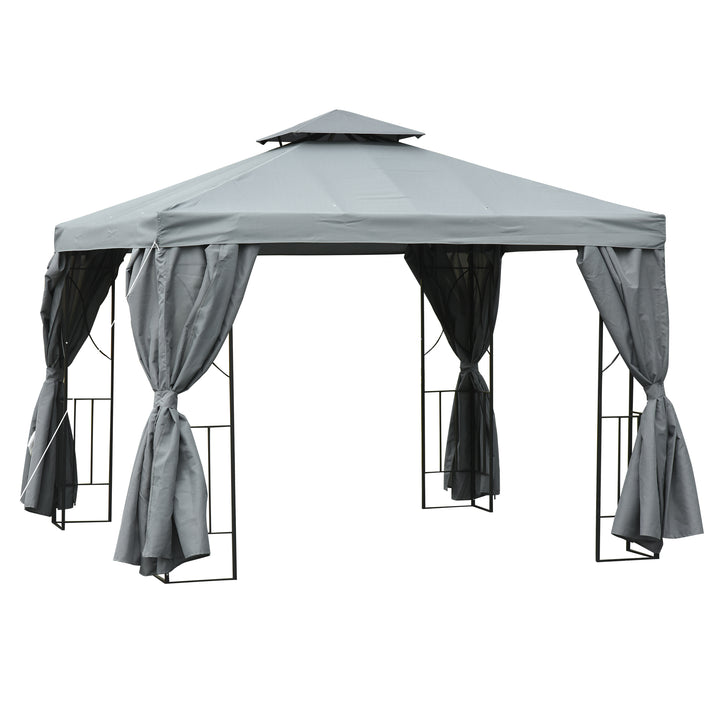 MCL 3 x 3 m Garden Gazebo Double Roof Marquee Patio Wedding Party Tent Canopy Shelter with Sidewalls, (Dark Grey)