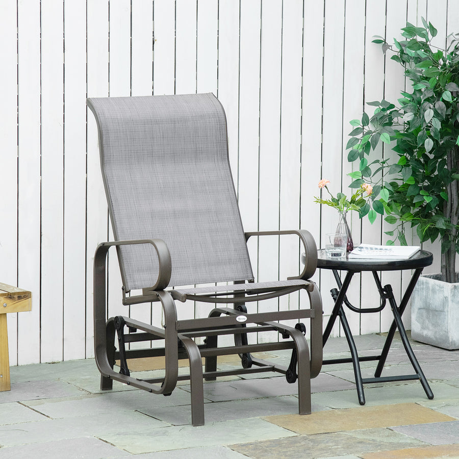 Outdoor Gliding Rocking Chair with Sturdy Metal Frame Garden Comfortable Swing Chair, Grey & Brown