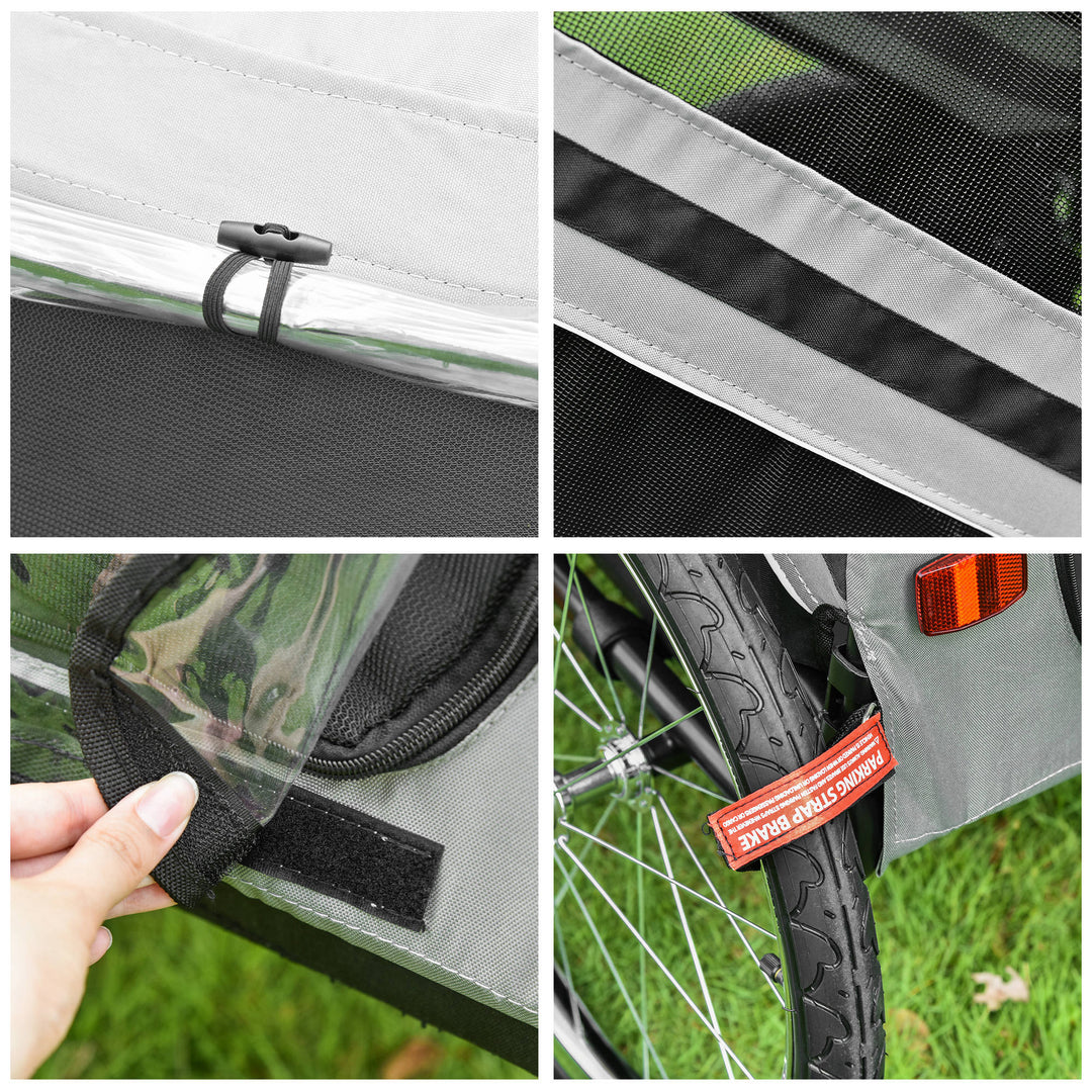 2-In-1 Pet Bike Trailer Dog Stroller Pushchair with Universal Wheel Reflector Flag Grey