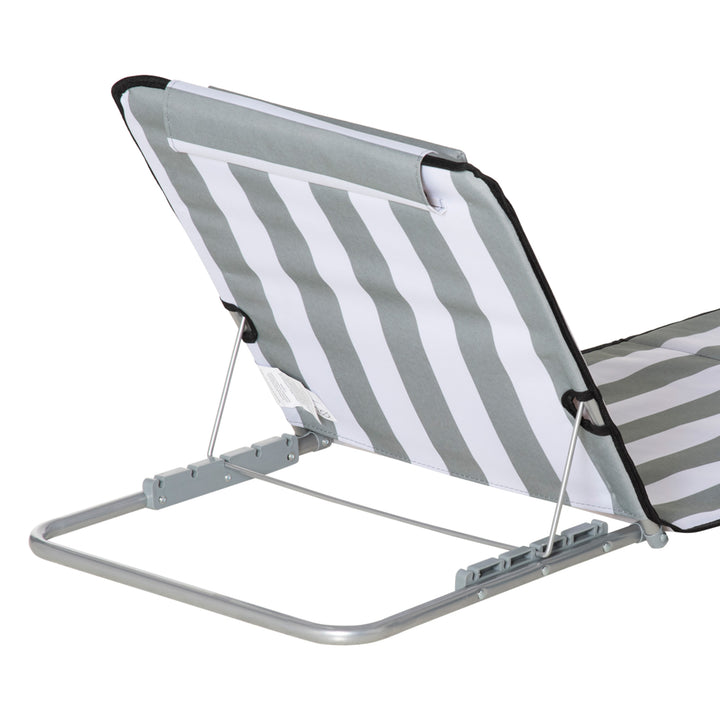 MCL Set of 2 Foldable Garden Beach Chair Mat Lightweight Outdoor Sun Lounger Seats Adjustable Back Metal Frame PE Fabric Head Pillow w/ Carry Bag, Light Grey