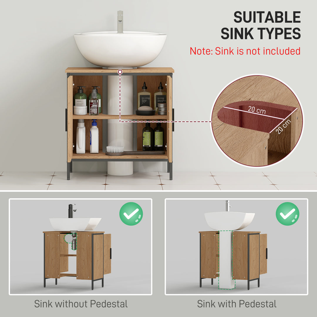 Bathroom Vanity Unit, Under Sink Storage Cabinet with 2 Doors, Adjustable Shelf for Basin without or with Pedestal, Oak