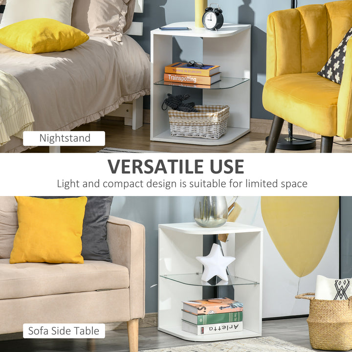 MCL Modern Side Table Three Layer Bedside Table Nightstand with 2 Storage Shelves, for Living room, Bedroom, White