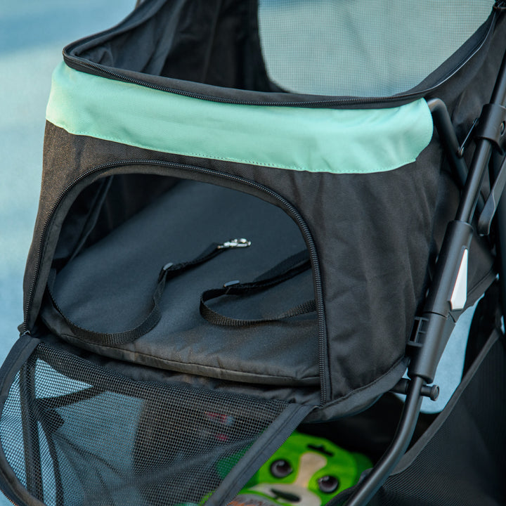 Foldable Pet Stroller w/ Rain Cover, for XS Dogs, S Dogs - Green