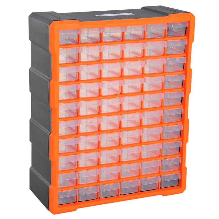 DURHAND Wall-Mounted Marvel: 60-Drawer Cabinet for Meticulous Organisation, Garage & Workshop Essential, Clear Orange | Aosom UK