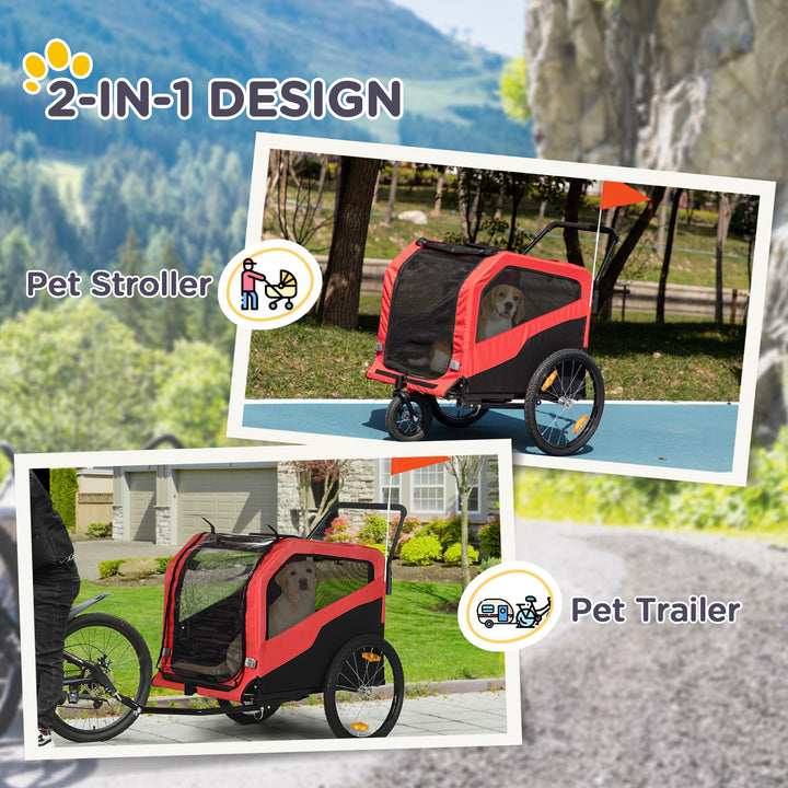 PawHut 2 in 1 Dog Bike Trailer Pet Stroller for Large Dogs with Hitch, Quick-release 20" Wheels, Pet Bicycle Cart Trolley Carrier for Travel, Red