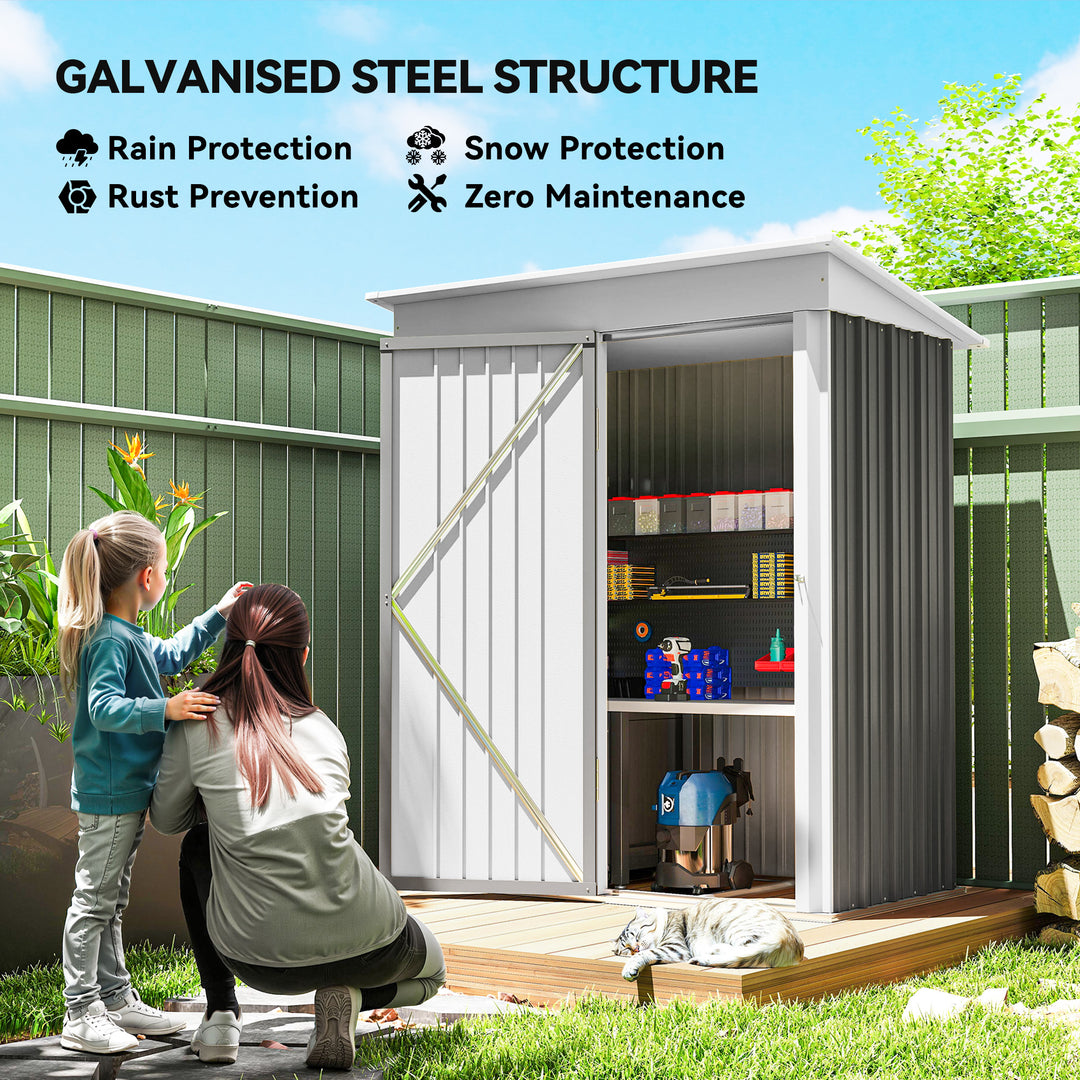 Metal Garden Shed, Outdoor Lean-to Shed for Tool Motor Bike, with Adjustable Shelf, Lock, Gloves, 5'x3'x6', Grey