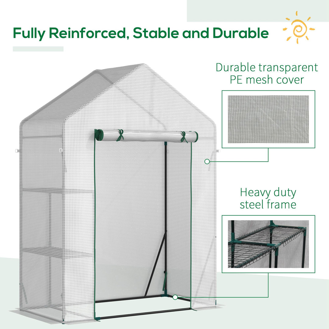 Outsunny Greenhouse for Outdoor, Portable Gardening Plant Grow House with 2 Tier Shelf, Roll