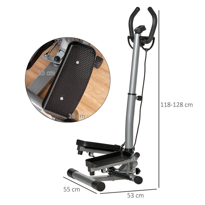 MCL Adjustable Twist Stepper Fitness Step Machine, LCD Screen, Height-Adjust Handlebars, Home Gym, Silver and Black