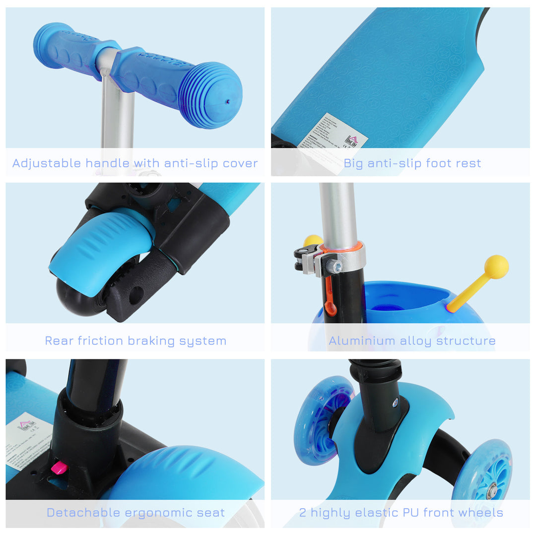 MCL Adjustable Kids Toddler Scooter, with Removable Seat, Back Handle, Blue