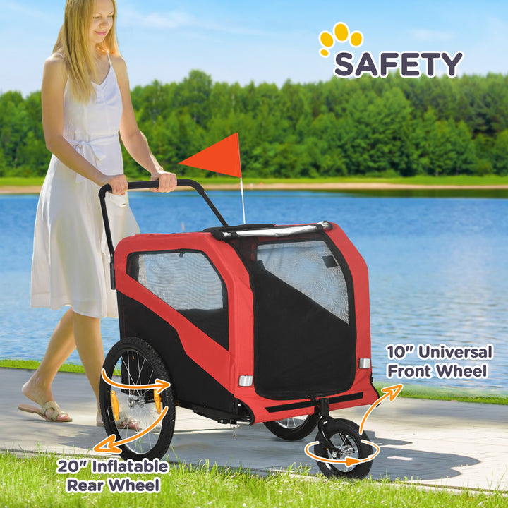 PawHut 2 in 1 Dog Bike Trailer Pet Stroller for Large Dogs with Hitch, Quick-release 20" Wheels, Pet Bicycle Cart Trolley Carrier for Travel, Red