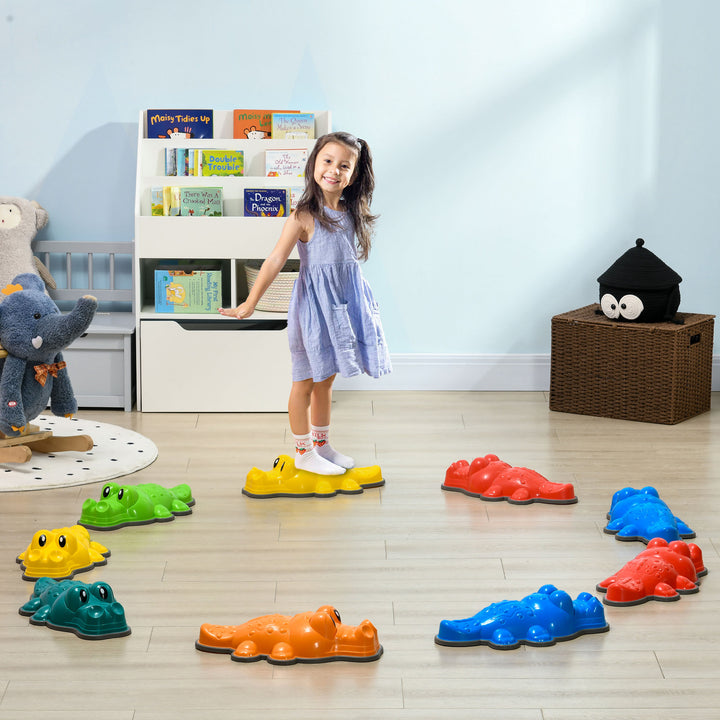 ZONEKIZ 9PCs Kids Stepping Stones, Crocodile Design with Anti-slip Edge Balance River Stones, Indoor Outdoor, Stackable | Aosom UK