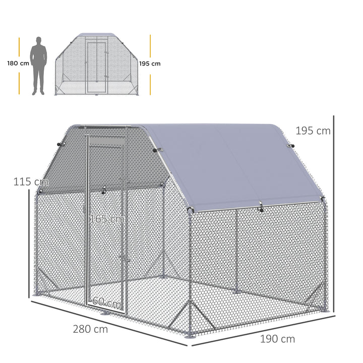 Walk in Chicken Run Chicken Coop Hen House Outdoor with Roof for 4-6 Chickens, 280 x 190 x 195cm