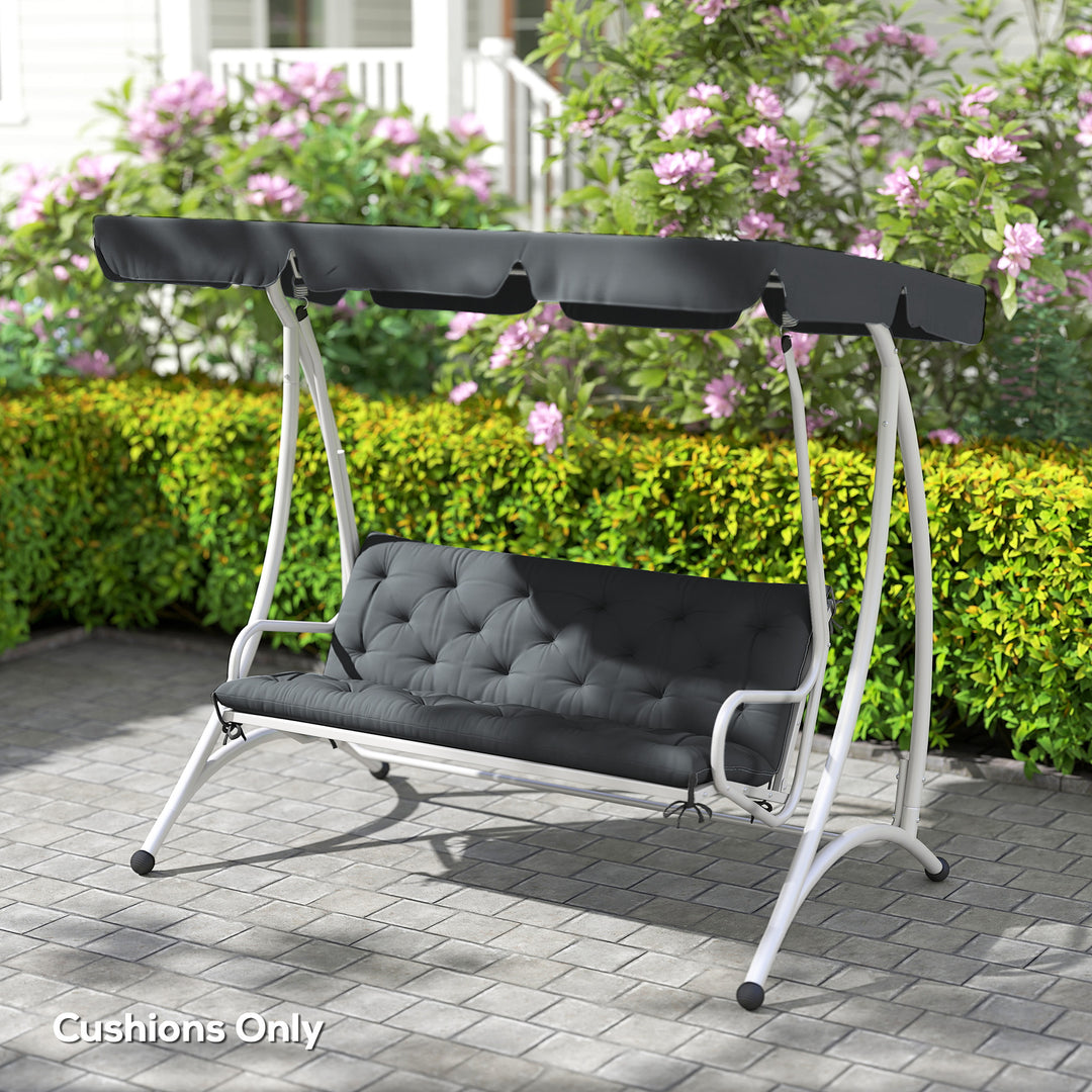 3 Seater Bench Cushion, Garden Chair Cushion with Back and Ties for Indoor and Outdoor Use, 98 x 150 cm, Dark Grey