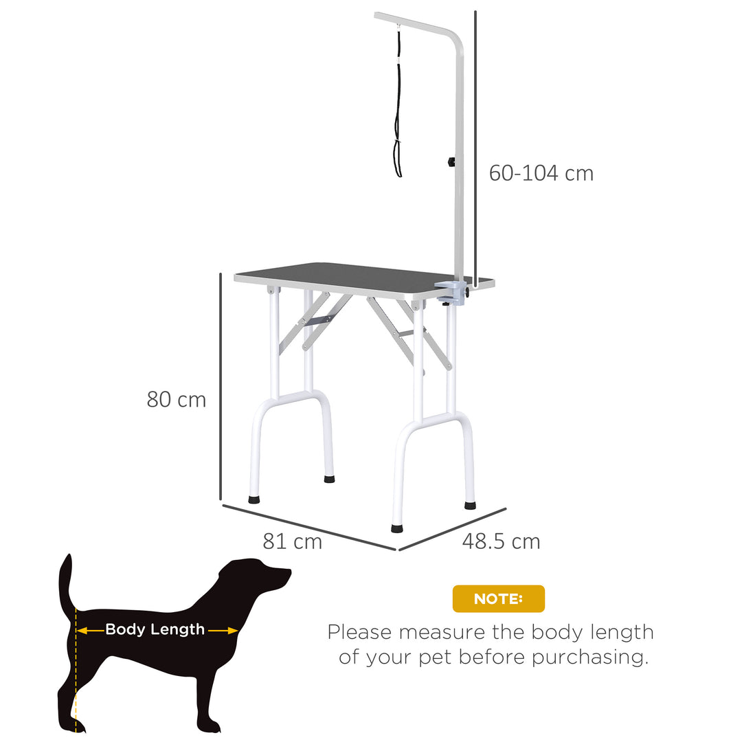 32" Foldable Dog Grooming Table Pet Drying Beauty Table Adjustable Fixed Arm Rubber Top, Black