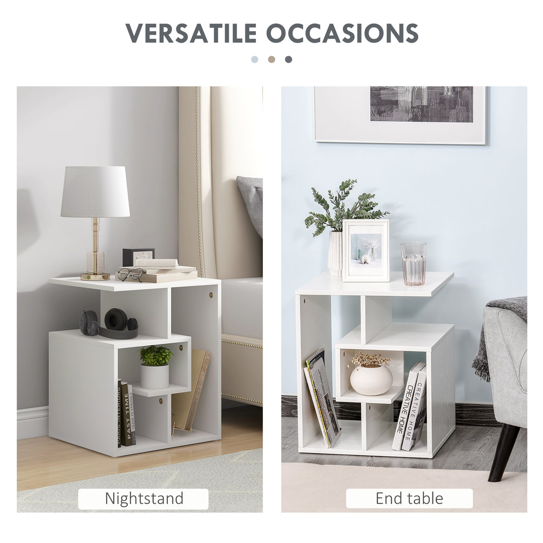Side Table, 3 Tier End Table with Open Storage Shelves for Living Room, Bedroom, Set of 2, White