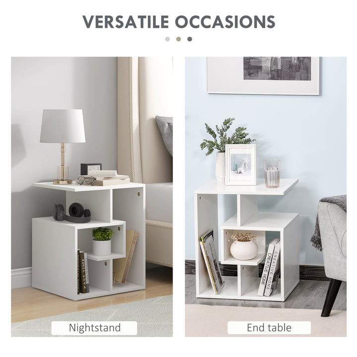 Side Table, 3 Tier End Table with Open Storage Shelves for Living Room, Bedroom, Set of 2, White