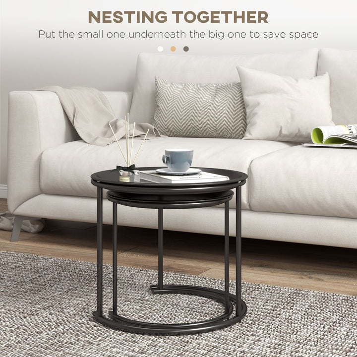 Nesting Tables Set of 2, Side End Table with Removable Tabletop Tray and Steel Frame for Living Room, Bedroom, Black