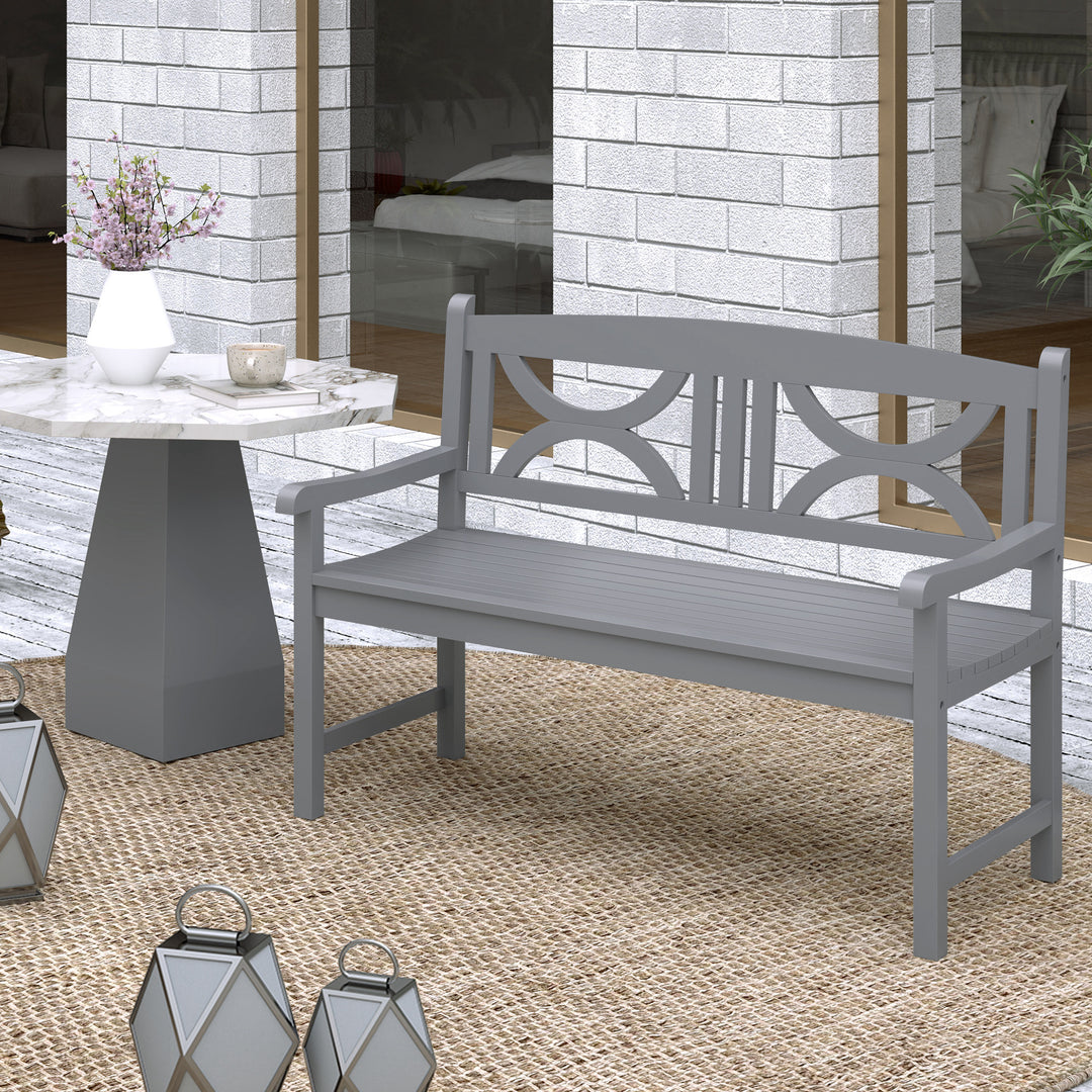 2-Seater Wooden Garden Bench Outdoor Patio Loveseat for Porch, Grey