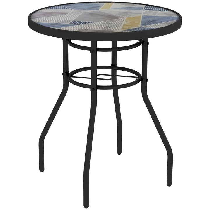 Outsunny 60 Garden Table, with Glass Printed Tabletop - Multicolour