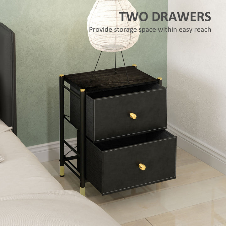 Faux Leather Bedside Table - Black