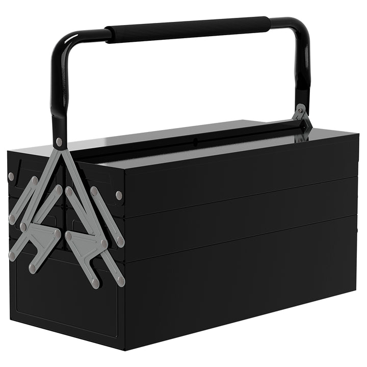 DURHAND Professional 3 Tier Metal Toolbox, 5 Tray Portable Tool Box with Handle, Workshop Storage, 45cmx22.5cmx34.5cm, Black | Aosom UK