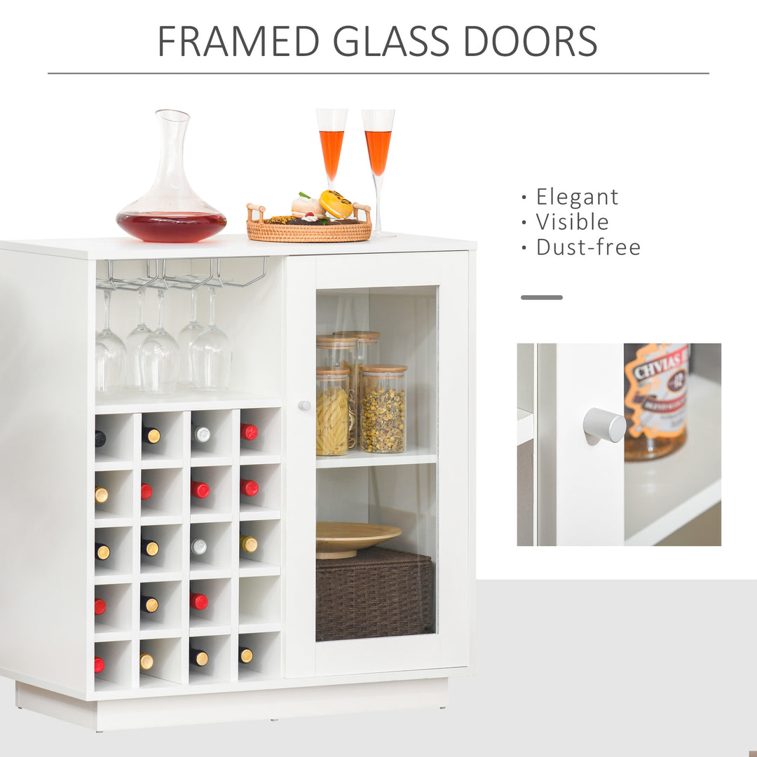 Modern Wine Cabinet Cupboard with Glass Door, Glass Holder & 20-Bottle Wine Rack for Living Room, Home Bar, Dining Room