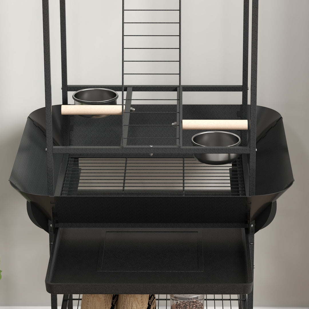 Steel Bird Table, Bird Feeder stand, with Perches, Stainless Steel Feed Bowls, Trays - Dark Grey