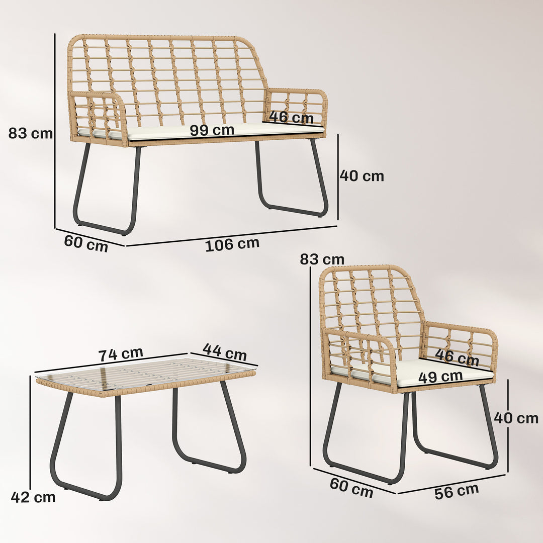 4 Piece Rattan Garden Furniture Set, Outdoor Patio Furniture with Love