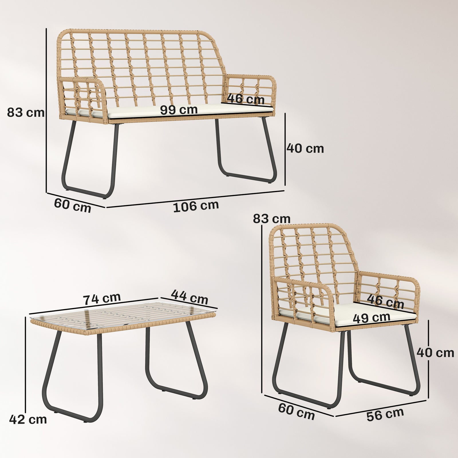 4 Piece Rattan Garden Furniture Set, Outdoor Patio Furniture with Love