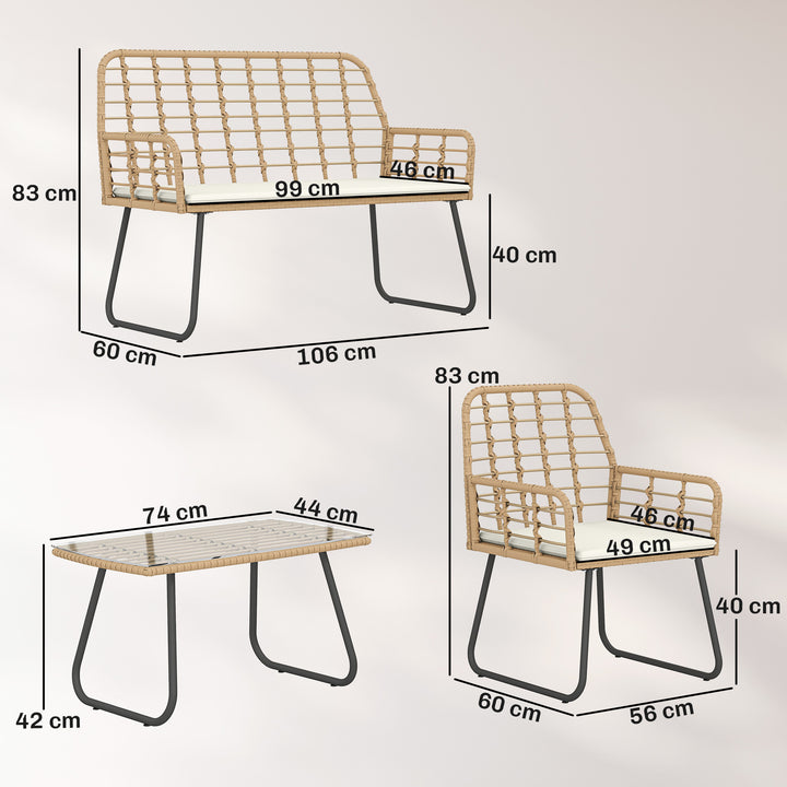 4 Piece Rattan Garden Furniture Set, Outdoor Patio Furniture with Love