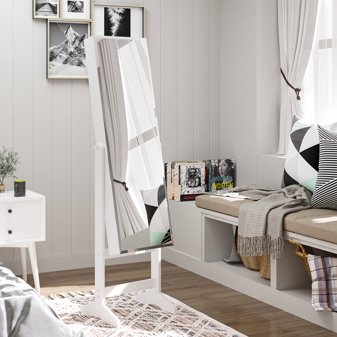 MCL Jewelry Cabinet Standing Mirror Full Length Makeup Lockable Armoire Storage Organizer White