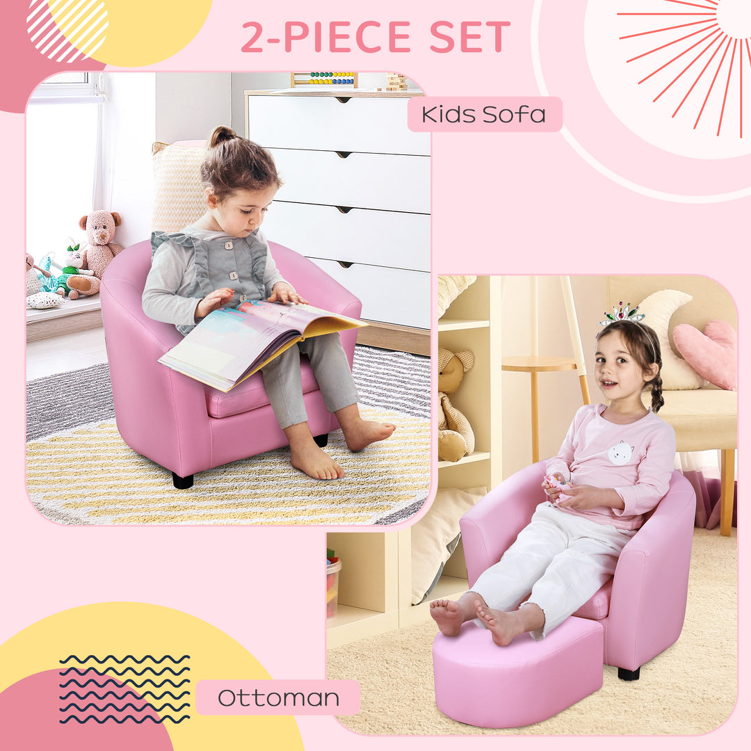 HOMCOM Children's Mini Sofa with Footstool, Thick Padding, Anti-slip Feet, 30 x 28 x 21cm, Pink | Aosom UK