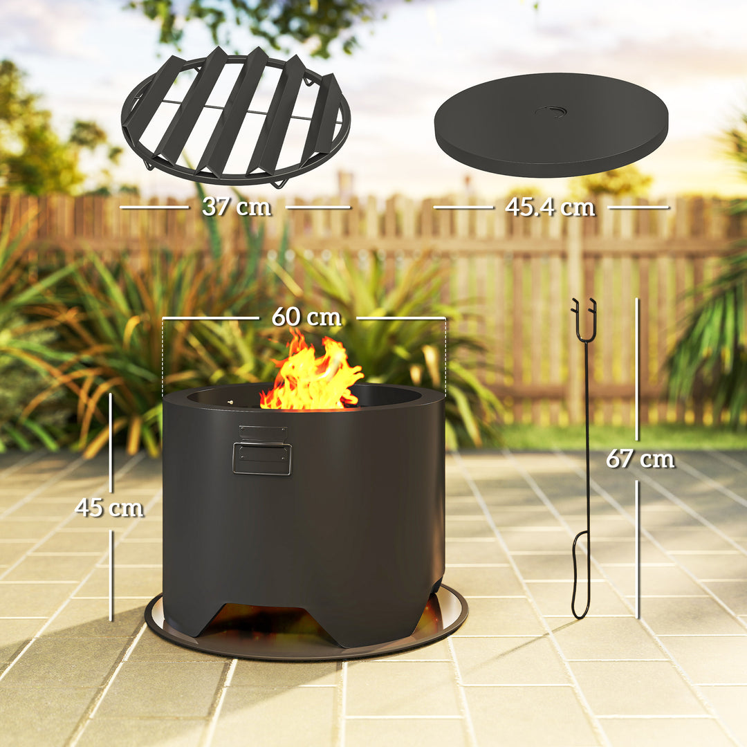 Outdoor Round Fire Pit with Lid and Fire Poker - Black