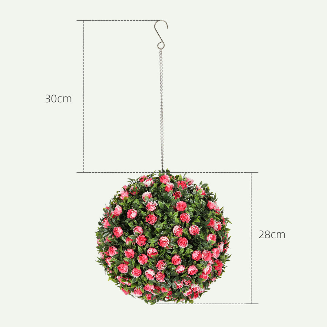 Set of 2 Decorative Artificial Plants, UV-protected Artificial Plant Topiary Rose Balls, Fake Plants for Home Indoor outdoor Decor, 28cm, Pink