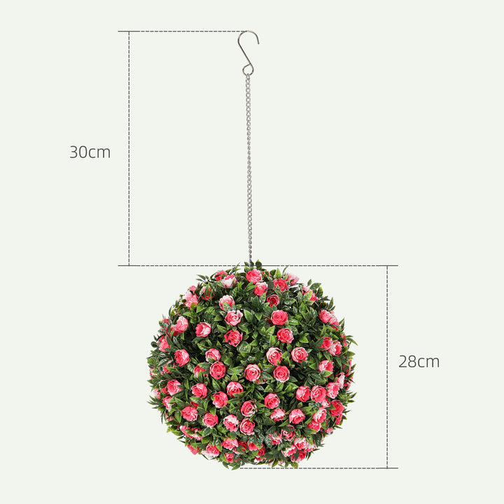 Set of 2 Decorative Artificial Plants, UV-protected Artificial Plant Topiary Rose Balls, Fake Plants for Home Indoor outdoor Decor, 28cm, Pink