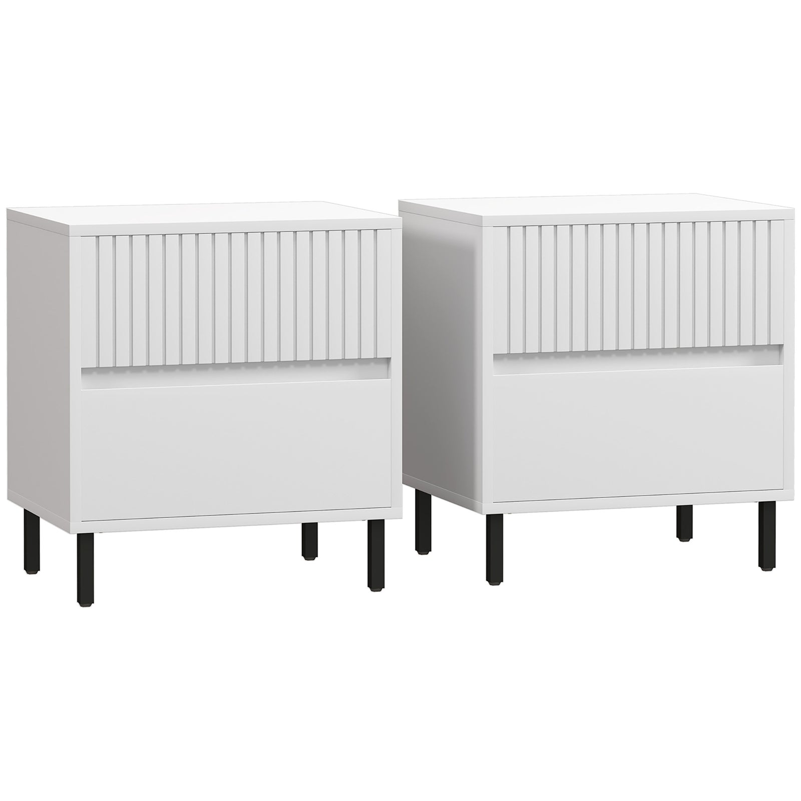 Simple Line Indented Two-Drawer Bedside Table Set of 2 - White