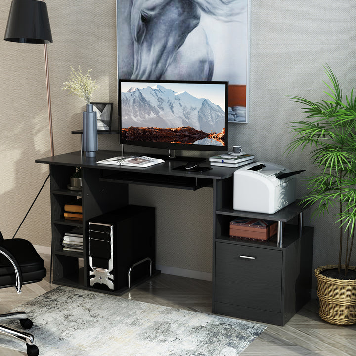 Computer Desk PC Workstation with Drawer Shelves CPU Storage Rack Home Office Furniture 152 x 60 x 88cm (BLACK)