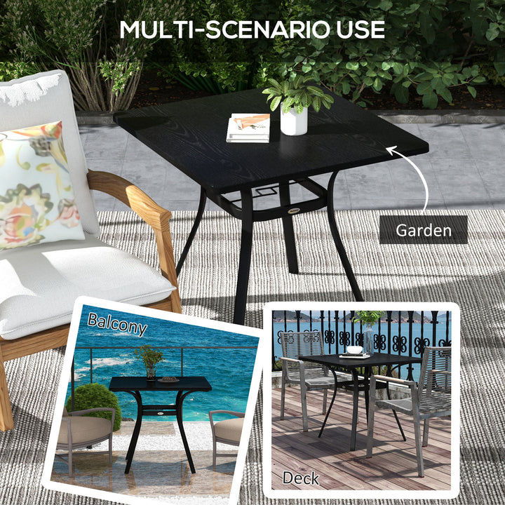 Outsunny Four-Seater Steel Garden Table, with 40mm Parasol Hole - Black