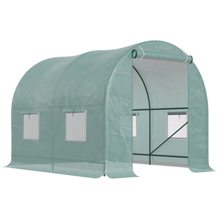 Outsunny Walk-In Greenhouse Reinforced Polytunnel Greenhouse Garden Plants Grow Waterproof Cover Galvanised Base w/ Slide Door, 2.5 x 2 m