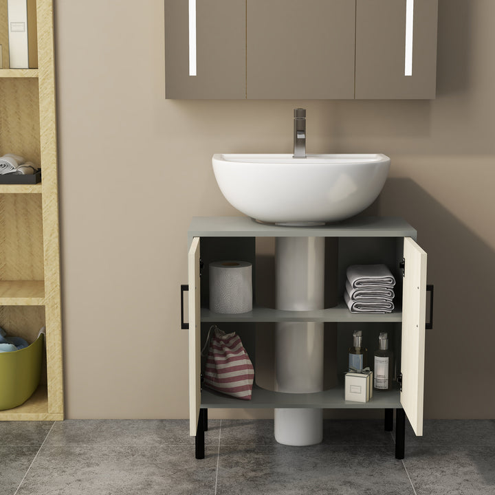 Under Sink Cabinet, Bathroom Vanity Unit, Storage Cupboard with Double Doors and Storage Shelves, 60x30x60cm, Natural