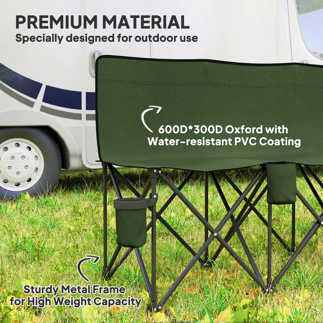 6 Seater Folding Camping Chair with Cup Holder &amp; Carry Bag - Green