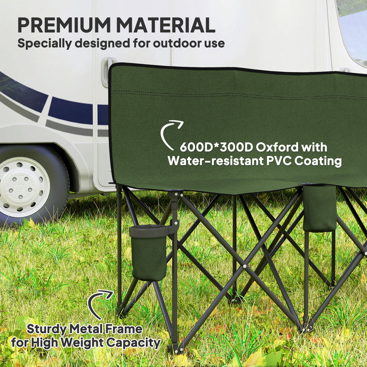 6 Seater Folding Camping Chair with Cup Holder &amp; Carry Bag - Green