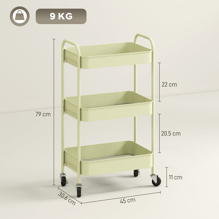 Three-Tier Steel Storage Trolley - Green