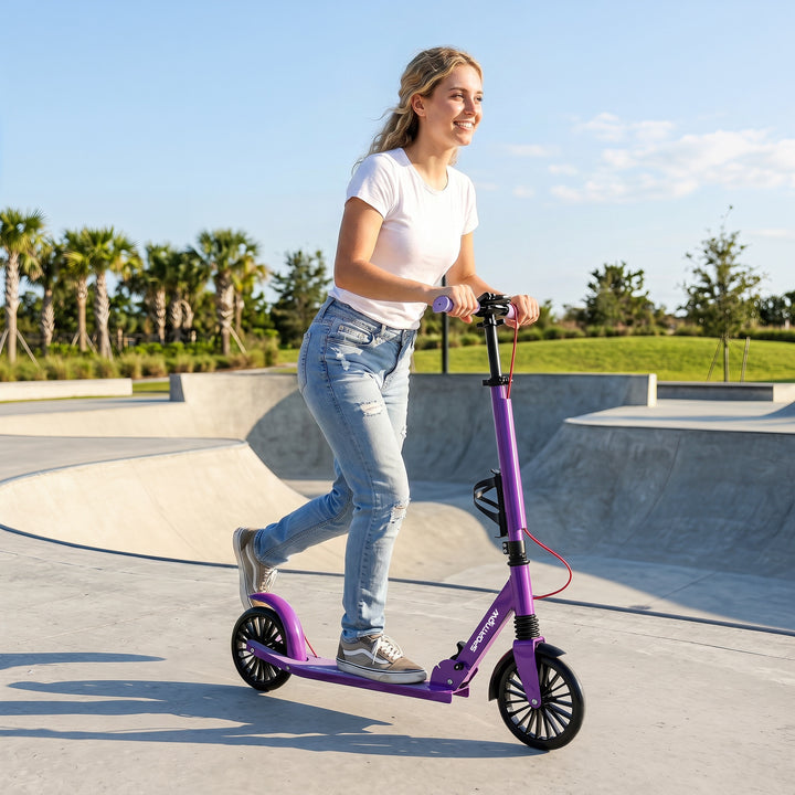 Foldable Kick Scooter with Height Adjustable Handlebar, One-click Fold