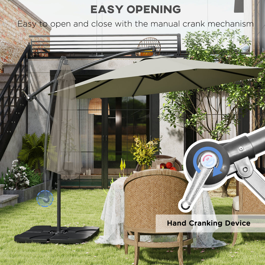3m Overhanging Parasol, with Base, Weights and Cover - Light Grey